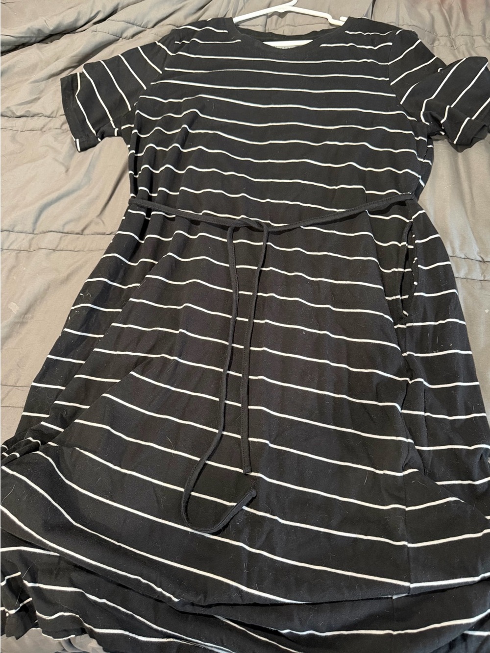 Serra Black & White Striped Tie-Waist Midi Dress